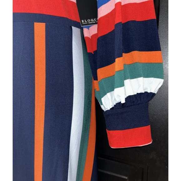 NEW Eloquii A-Line Dress Rainbow Striped Puff Sleeves Women Plus Size 20 Stretch - Picture 5 of 13